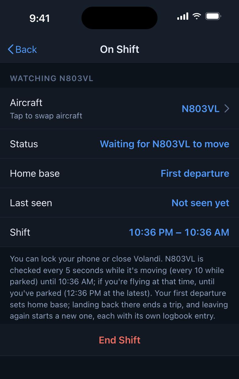The On Shift screen, watching an aircraft for the next 12 hours